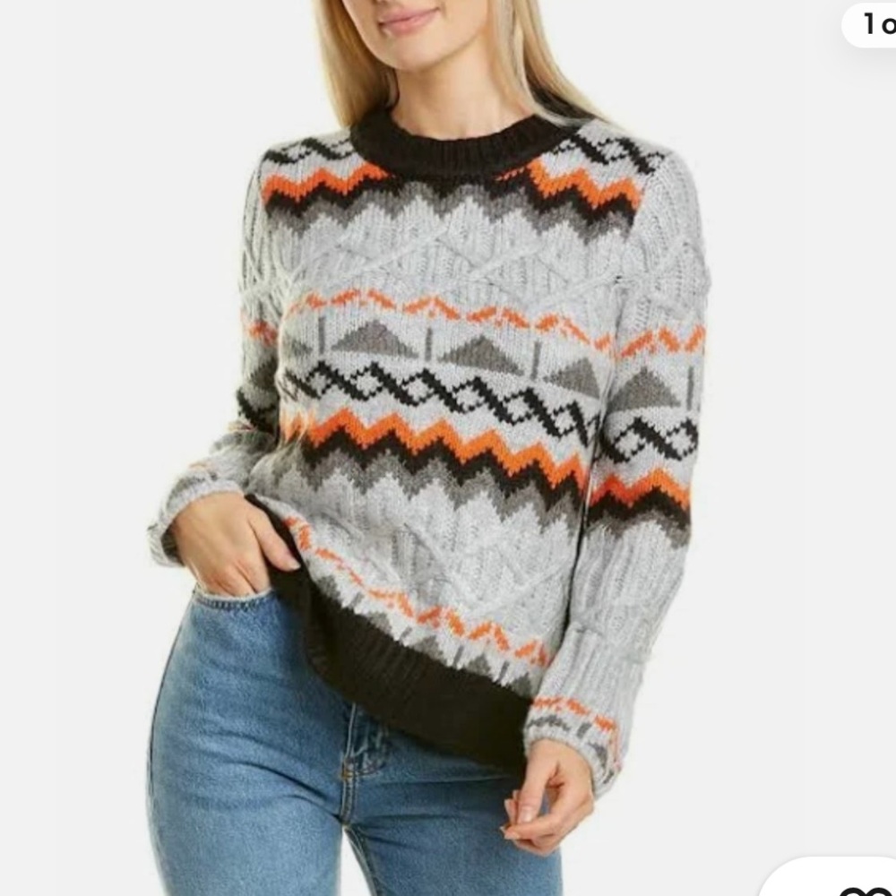 MAGASCHONI Women’s Medium Size Sweater Gray Black‎ Orange Acrylic